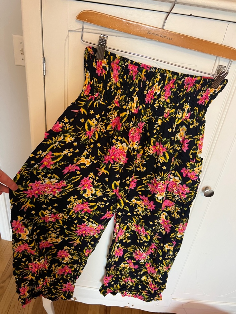 2/$7 Tropical Smocked Waist wide leg Crop Pants